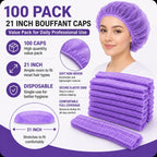 Disposable Bouffant Caps, 21inches Hair Net, Elastic Dust Cap for Food Service, Kitchen Head Cover (Purple)