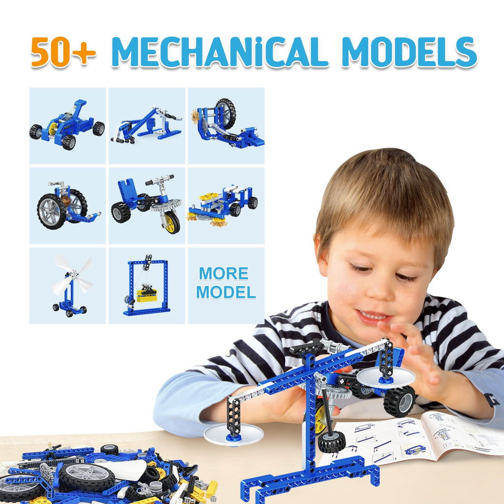 Mechanical Building Toys for Boys Age 8-12, 50 STEM Projects for Kids Ages 8-12 with 325 PCS Building Blocks, STEM Toys for 6 7 8 9 10 Year Old Boys, Science Kit Birthday Xmas Gifts for Kids 6+
