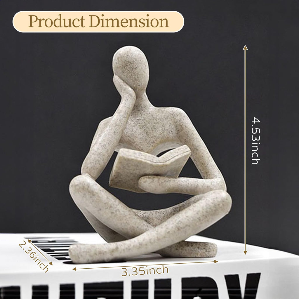 UTTCMK Bookshelf Decor Thinker Statue - Abstract Art Reading Thinker Sculpture Figurine Aesthetic, Modern Home Decoration for Living Room Office Shelves Coffee Table Desk Decor(Beige)