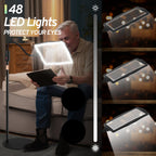 Hands-Free Floor Magnifying Glass with Light and Stand 48-LEDs Lighted Magnifying Lamp with 360° Flexible Gooseneck for Reading Close Work Repair Crafts