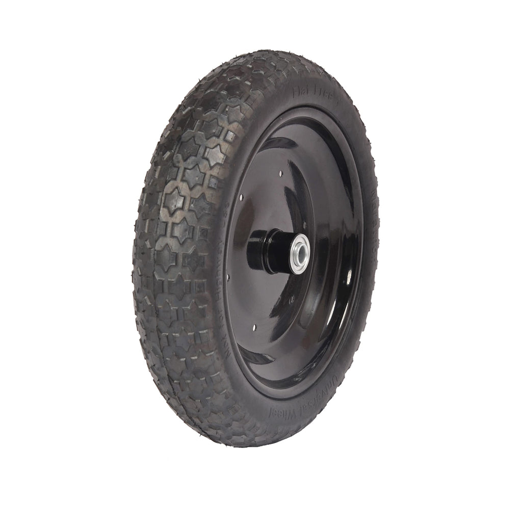 Universal Fit, Flat Free Wheelbarrow Tire and Wheel Assembly with Adapter Kit, black