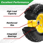 LTNICER 10" Solid Rubber Tires and Yellow Wheels 4.10/3.50-4 (10 x 3.5) Flat Free Tire with 5/8" Bearings,Heavy-Duty Replacement Tire For Gorilla Carts,Wagon,Wheelbarrow,Garden cart(2 Pack)