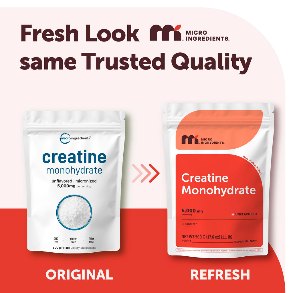 Creatine Monohydrate Powder 500 Grams (1.1 Lb), 5000mg Per Serving, Micronized Creatine Powder, Unflavored, Pure, No Filler, Keto & Vegan, Easy Dissolve Pre Workout* Creatine for Women and Men