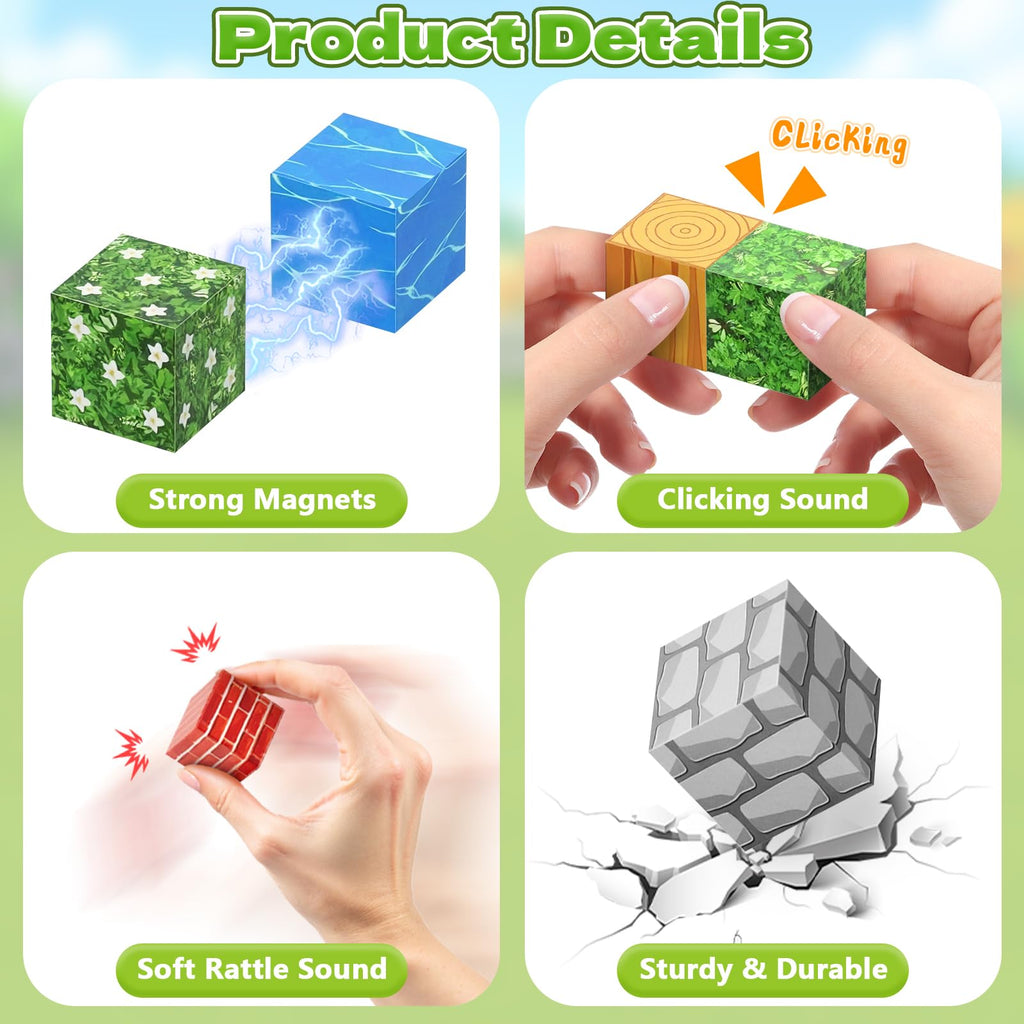 MUUHU 300PCS Magnetic Blocks - 0.8" Magnetic Building Blocks for Kids