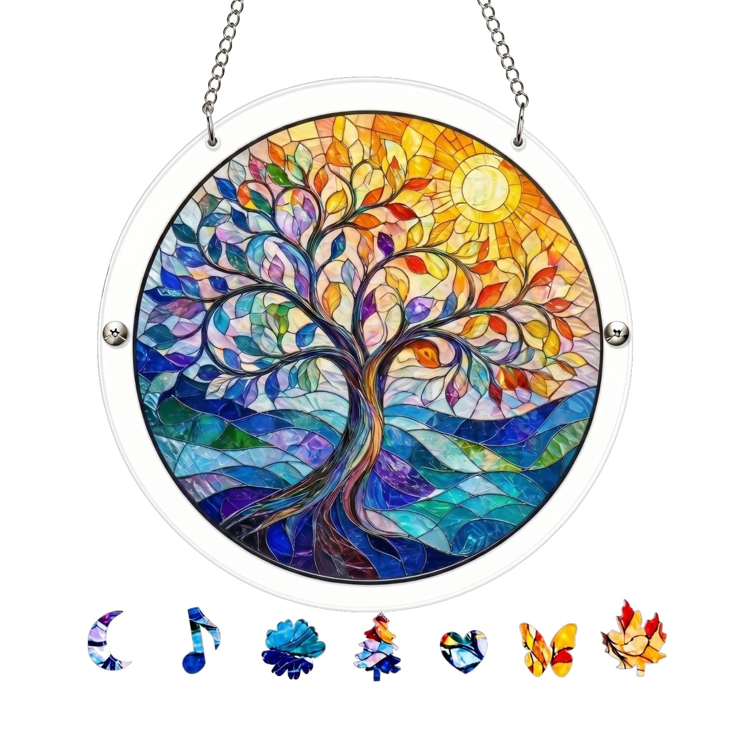 Acrylic Jigsaw Puzzle Suncatcher - Vivid Tree Acrylic Puzzle Window Hanging Kit, 83 Irregular Pieces & Hanging Chain - Creative DIY Home Indoor & Garden Decor (7.4 Inch)