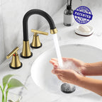 Bathroom Faucets for Sink 3 Hole, Hurran Black& Gold Bathroom Sink Faucet with Pop-up Drain and Supply Lines, Stainless Steel Lead-Free Widespread Faucet for Vanity RV, 2 Pack