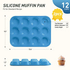 2 Pack 12 Cups Silicone Muffin Pan with Metal Reinforced Frame Regular Size Silicone Molds Cupcake Cake Baking Pans Cookie Baking Chocoflan Cupcake Mold Muffin Tin Tart Pans Necessities Cookware