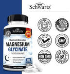 BioSchwartz Magnesium Glycinate 500mg Capsules (240 Mini Caps) Maximum Absorption Magnesium Supplement for Healthy Nerves Muscles Heart Mood and Sleep Support (Vegan, Gluten-Free, Non-GMO)