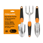 Fiskars 3-Piece Garden Hand Tools Set w/ Trowel, Transplanter & Cultivator
