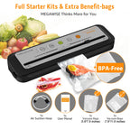Updated Vacuum Sealer Machine 2025, MEGAWISE Food Sealer w/Starter Kit, Dry & Moist Food Modes, Compact Design with 10 Vacuum Bags & Built-in Cutter (Grey)
