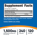 Nutricost Glucosamine Sulfate 1500mg, 240 Capsules - 750mg Per Capsule, Gluten Free, Non-GMO