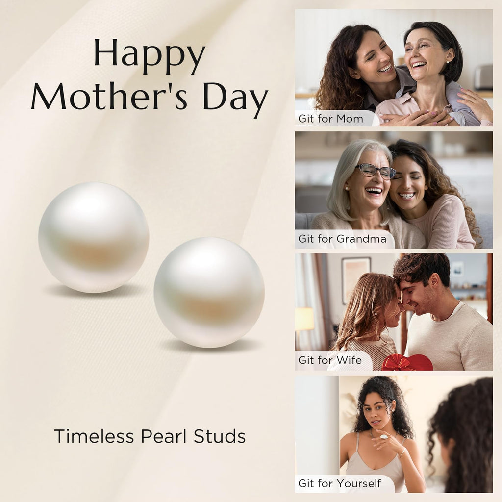 NORBU S925, AAAA+ Round Freshwater Stud Pearl Earrings for Women, Timeless Elegant Gifts for Mom Wife, Mothers Day/Wedding Anniversary/Christams