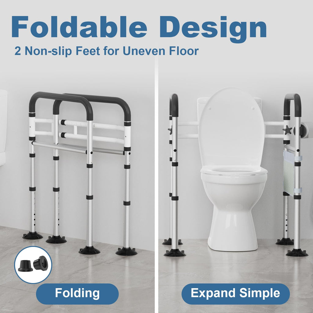 HOMLAND Toilet Safety Rails for Seniors, Adjustable Detachable Toilet Safety Frame with Handles for Elderly and Disabled, 350LBS Handicap Toilet Rail Fits Most Toilets, Black