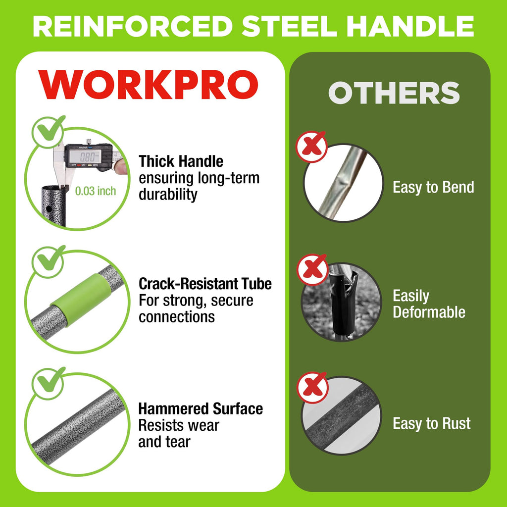 WORKPRO 65 Inch Bow Rake, 17-Tine Metal Head Rake with Adjustable Handle