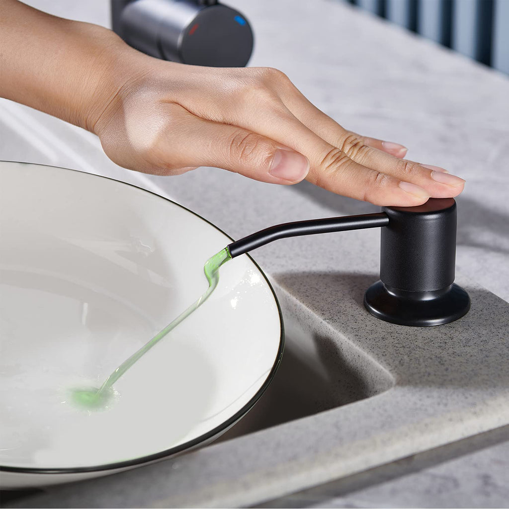 Soap Dispenser for Kitchen Sink Matte Black, Lotion Dispenser for Kitchen Sink Stainless Steel Sink Soap Dispenser 17 OZ Bottle Built in Design Refill from The Top