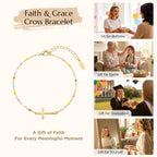 S925 Cross Bracelet for Women, 18K Gold Greeting Card Womens Cross Bracelet
