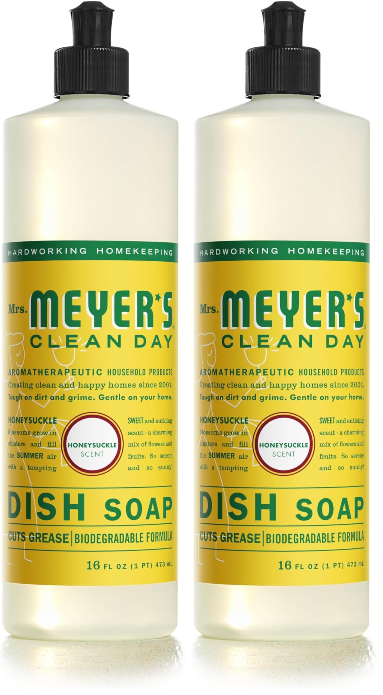 Mrs. MEYER'S CLEAN DAY Liquid Dish Soap, Honeysuckle, 16 fl. oz (Pack of 2)