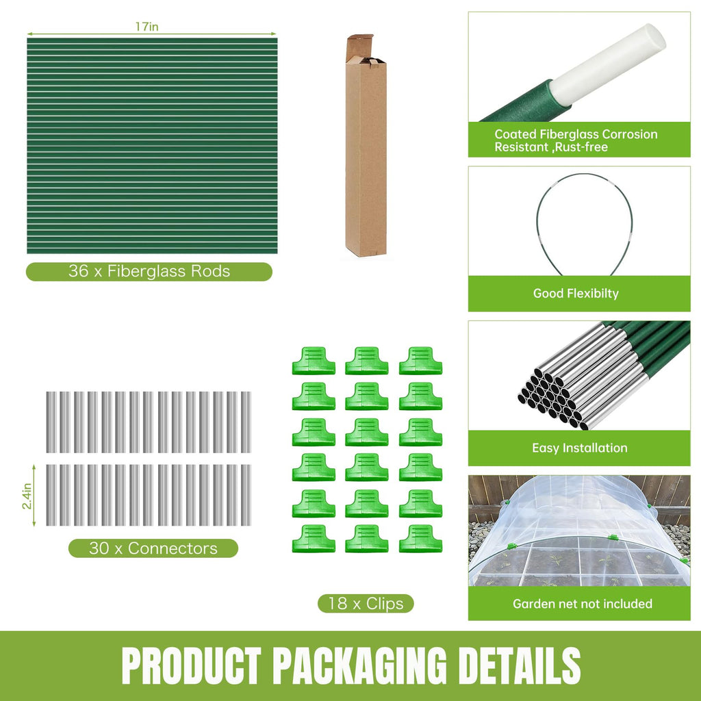 Gardynex 72 PCS Garden Hoops Greenhouse Hoops, Durable Plastic Coated Fiberglass Garden Tunnel for Raised Beds, DIY Plant Support Stakes for Garden Netting & Row Cover, Rust-Free Frames