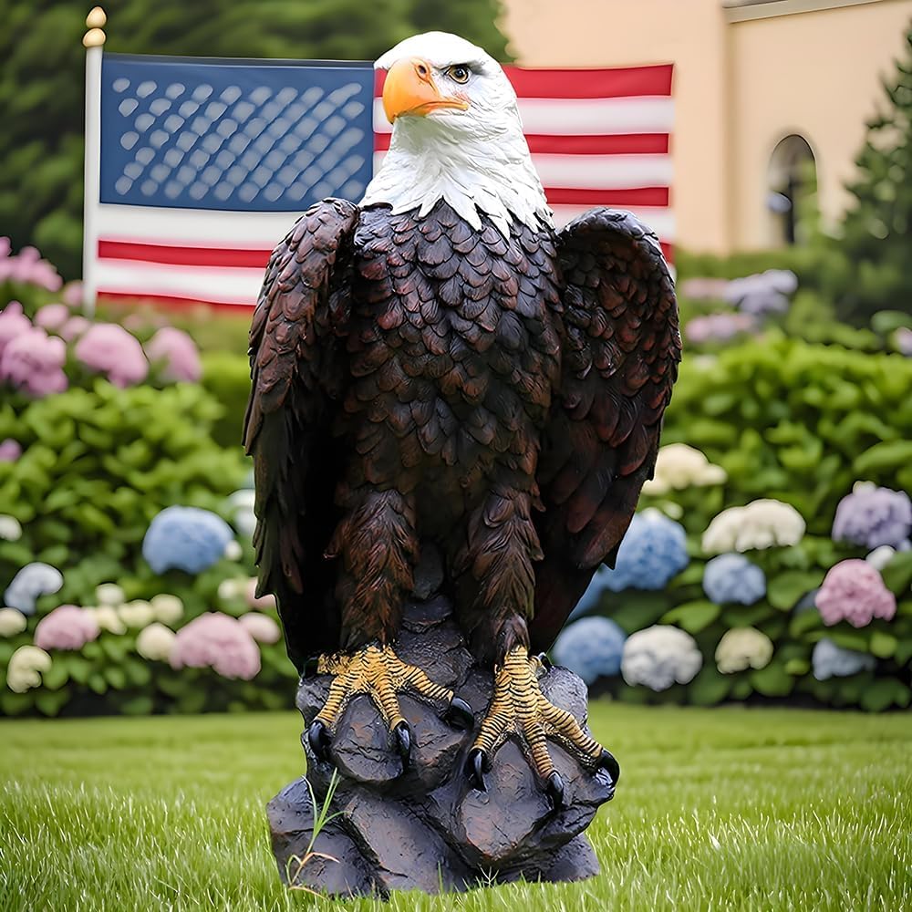 Bald Eagle Statue Outdoor - Large American Eagle Figurine for Garden 24.4"H