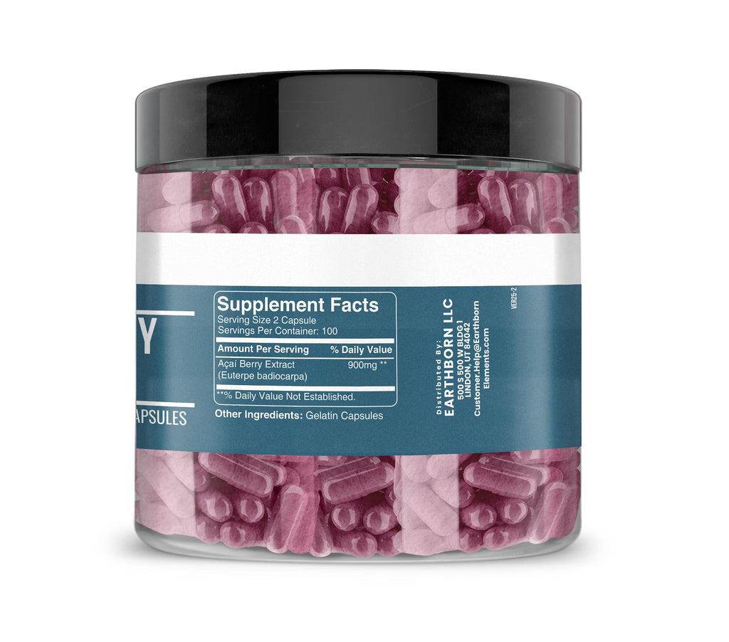 Earthborn Elements Acai Berry Extract 200 Capsules, Pure & Undiluted, No Additives