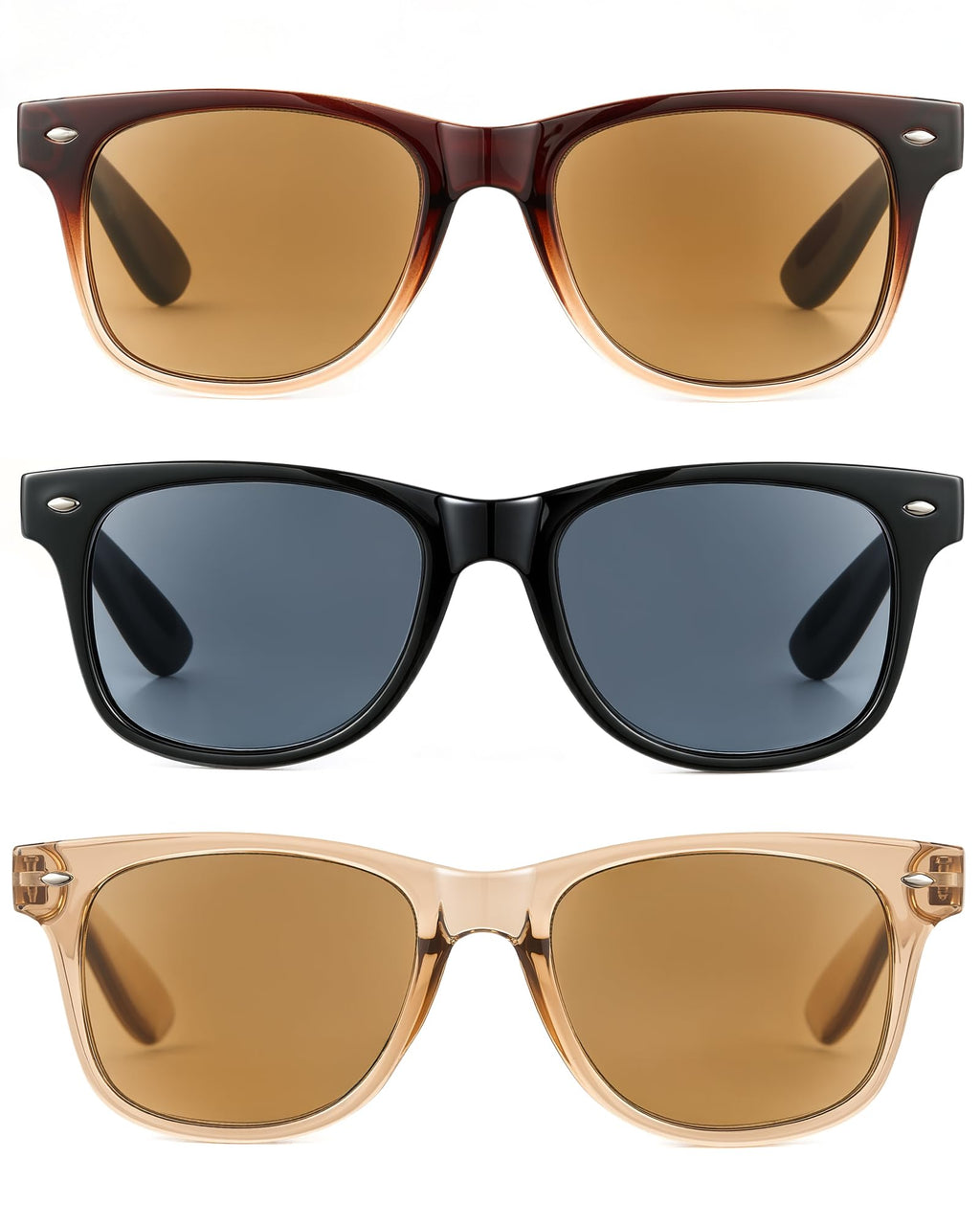 LADEESSE 3 Pack Reading Sunglasses for Women, UV400 Sun Readers Glasses Spring Hinge Outdoor Sunglasses-200(Not bifocal)