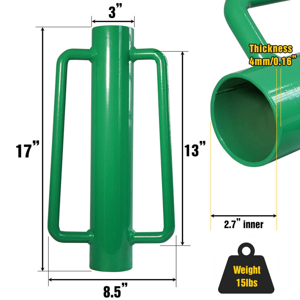 VASGOR Fence Post Driver, Heavy Duty Hand Post Pounder with Handle - Use for Metal U Posts, T Posts, Garden Fence (15 LBS)