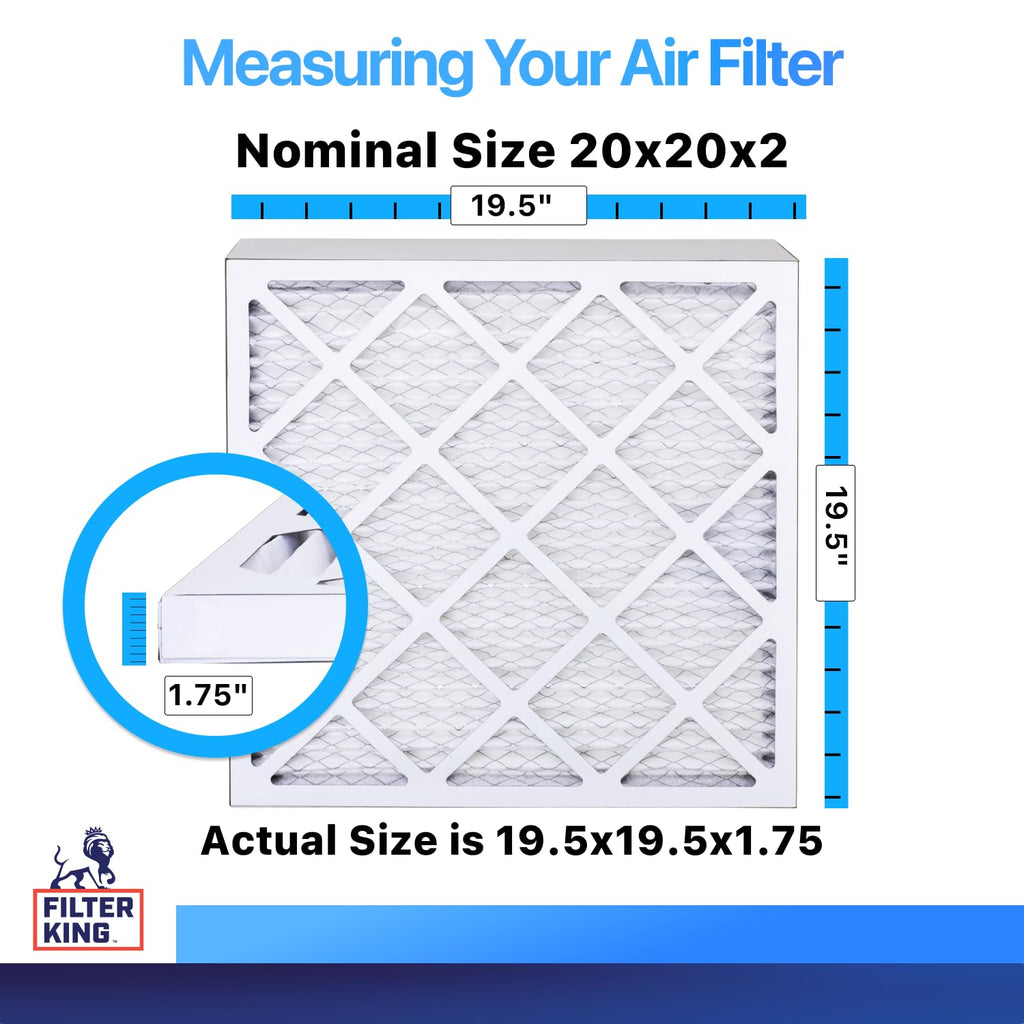 Filter King 20x20x2 Air Filter (MERV 8) (12-Pack) Dust & Allergy Control AC Furnace Filters, MADE IN USA, HVAC, Pleated, Electrostatic (Actual Size: 19.5 x 19.5 x 1.75)
