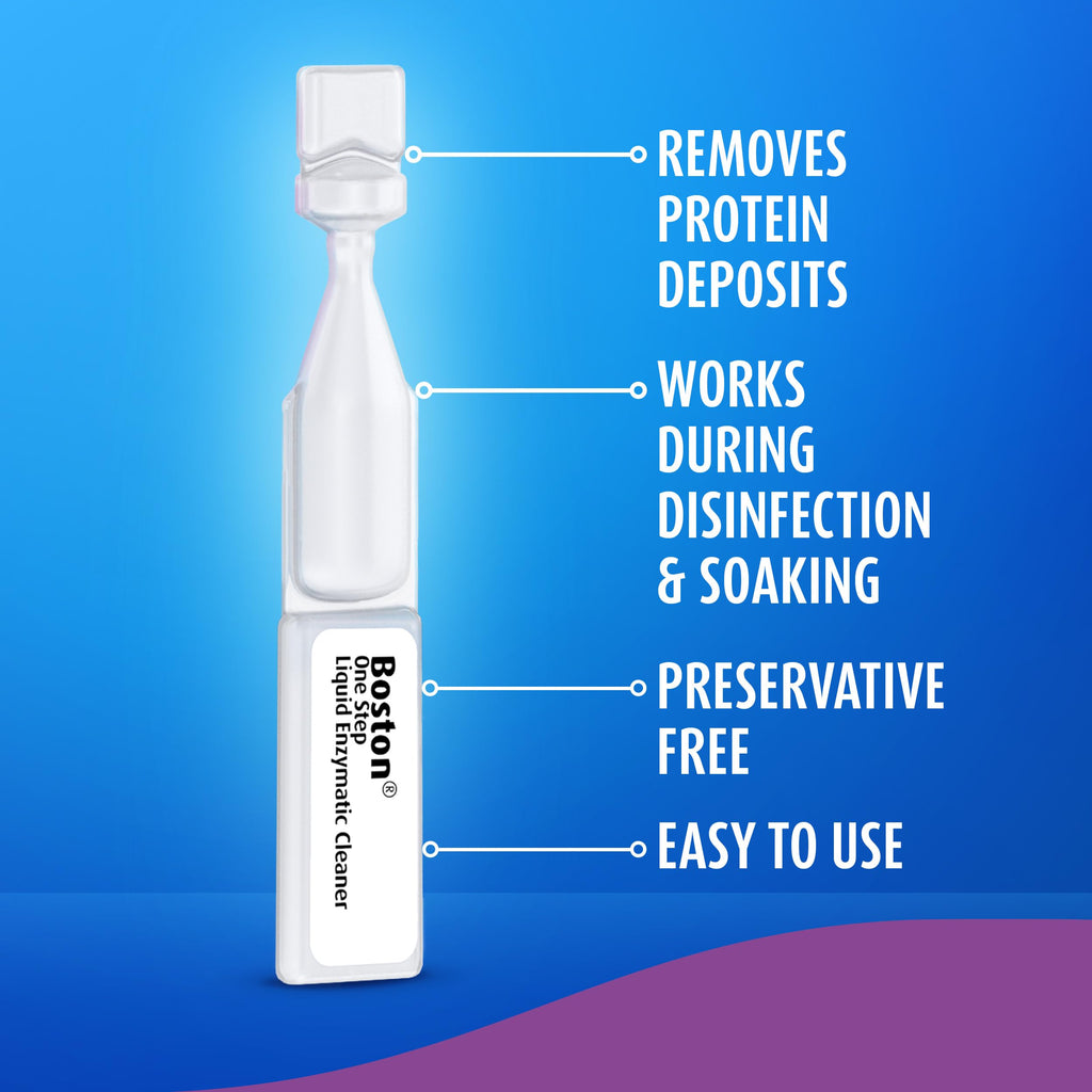 Boston One Step Liquid Enzymatic Cleaner, Preservative-Free Protein Remover for Rigid Gas Permeable (RGP) Lens, Sterile Single-Use Dispensers, 15 Count