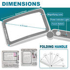 Rechargeable Magnifying Glass with Light for Reading, 5X Large Page Magnifier with LED Lighted for Seniors Low Vision, Folding Handheld Lightweight Rectangle Magnifier for Reading Book Small Print