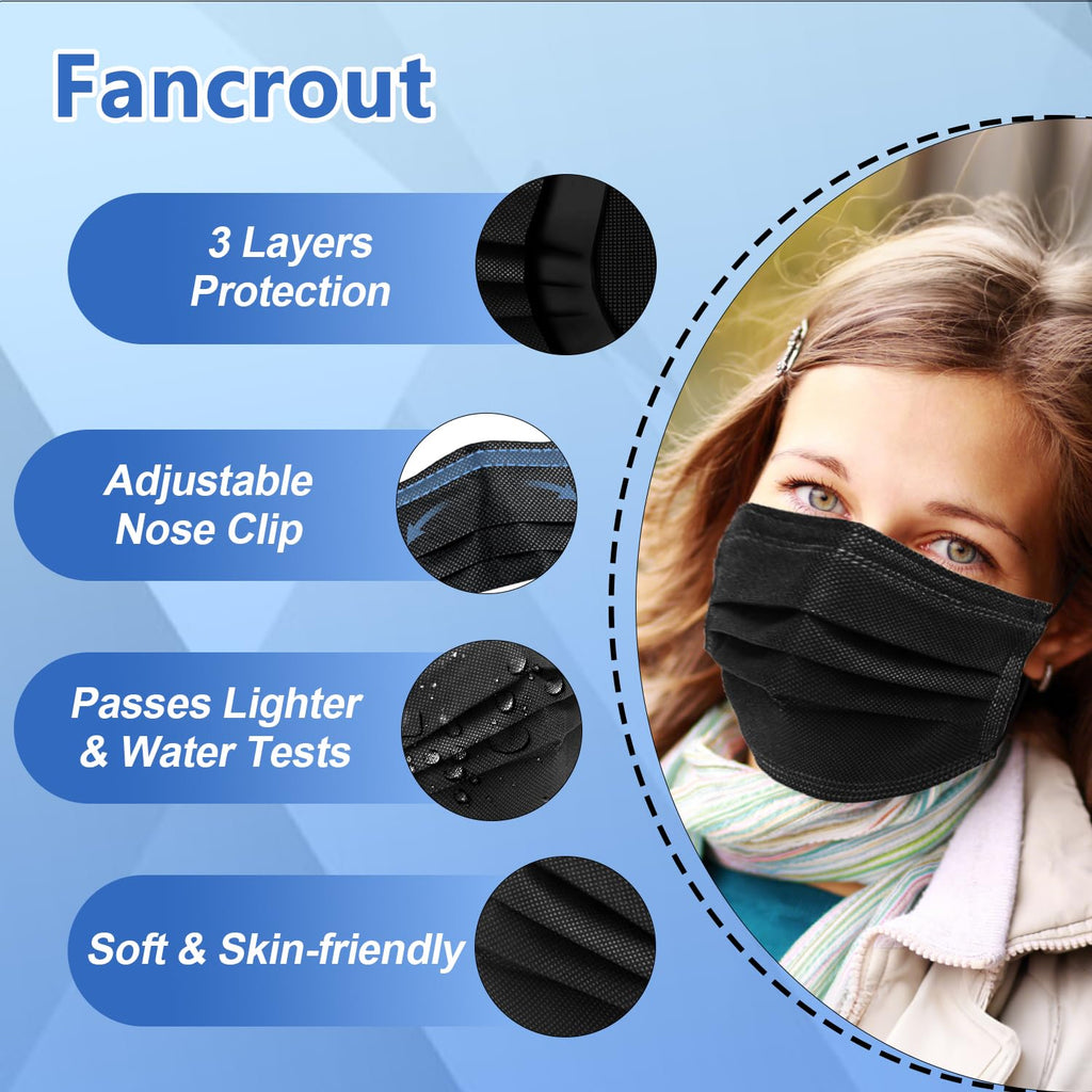 SDIW 100Pcs Black Disposable Face Mask,3 Ply Masks with Soft Ear loops