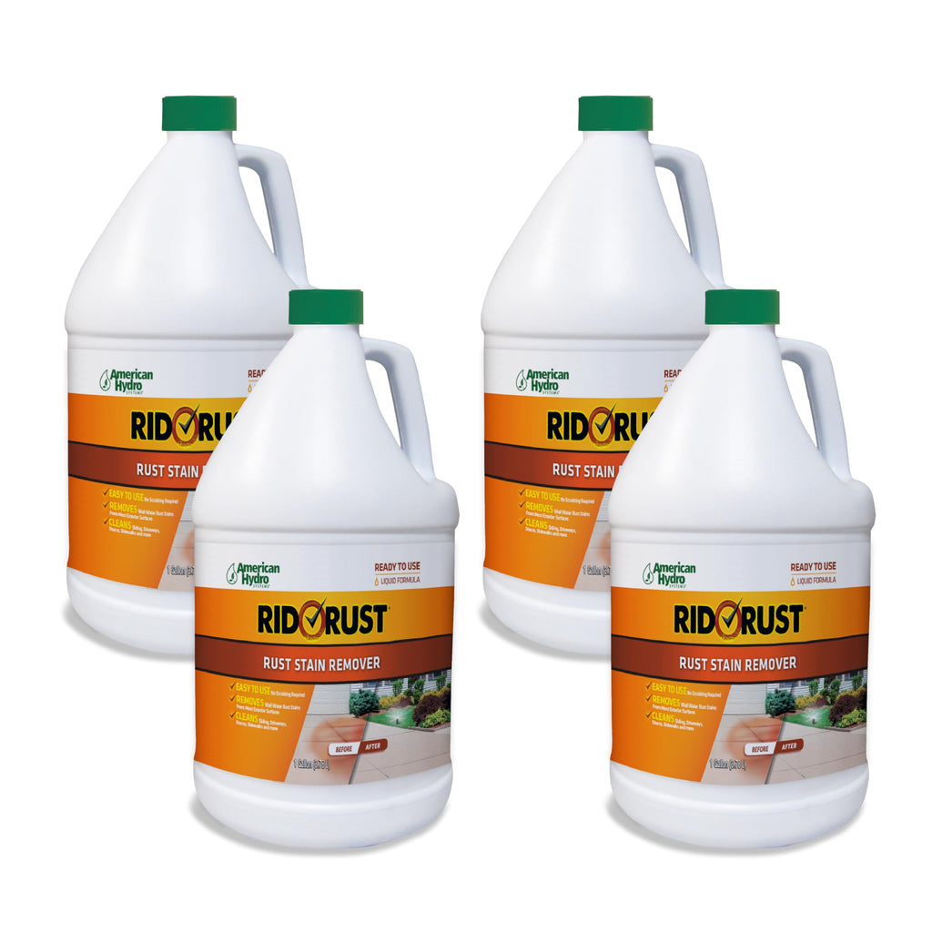 RID-O-RUST Outdoor Liquid Rust Stain Remover, Removes Stains, Calcium, and Limescale from Concrete, Vinyl Siding, and More, 1 Gallon Bottles (4 Pack)