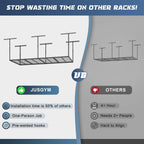 Jusgym 4X8FT Overhead Garage Storage Rack, 26"-40" Height Adjustable Garage Ceiling Storage Racks, Heavy Duty Metal Overhead Storage Organizer System, 750LBS Weight Capacity