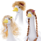 TAKEALOOKO 3 Pcs Porch Goose Wigs with Hair Clips - Cute Goose Outfits Braid Wig Accessories Garden Geese Statue for Funny Lawn Outdoor Patio Yard Goosey Decoration