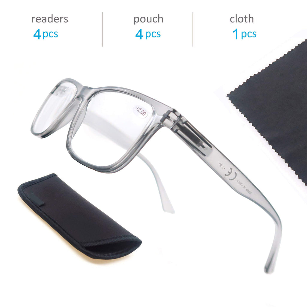OLOMEE Blue Light Blocking Reading Glasses Mens Large Wide Oversized Square Computer Readers Glasses +1.75 for Men with Big Head/Large Face 4 Pack