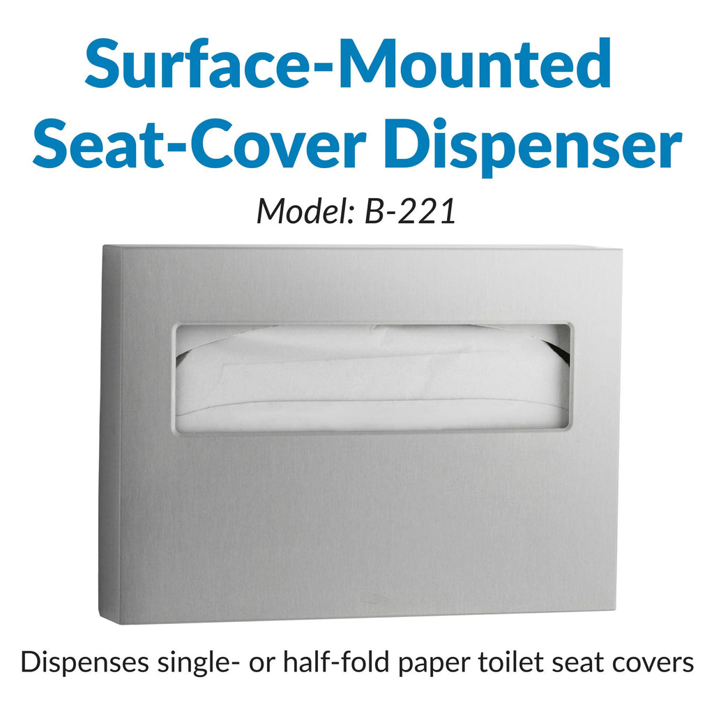 Bobrick 221 Stainless Steel Toilet Seat Cover Dispenser, 15 3/4 x 2 x 11, Satin Finish