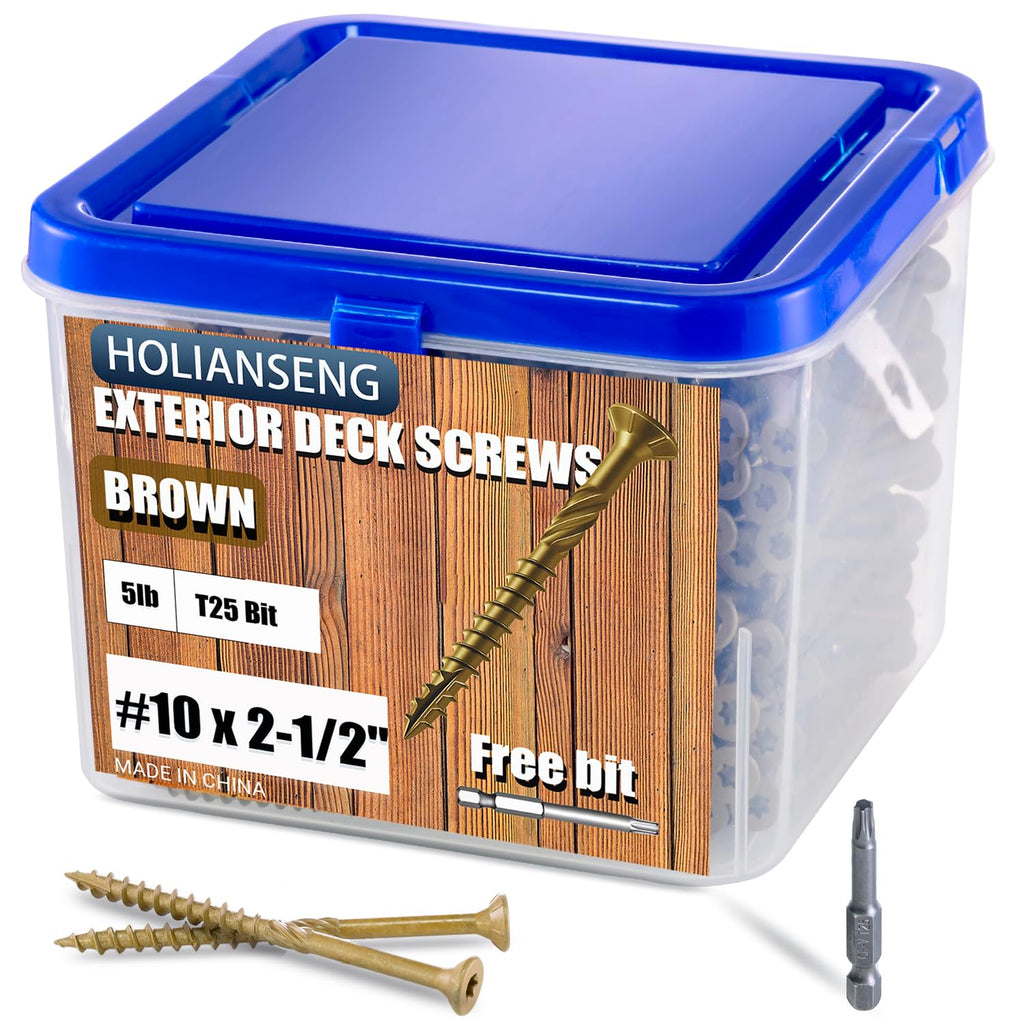Deck Screws 2-1/2 Inch, #10 x 2-1/2, 5lb, 385Pcs Rust Resistant, Brown Epoxy Coated, Outdoor Screws, Torx/Star Drive, T25 Bit