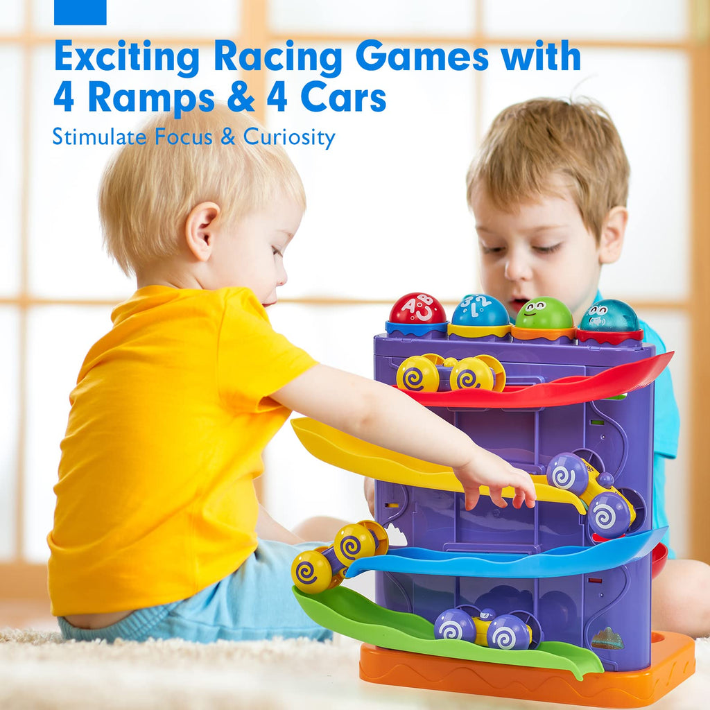 hahaland Toddler Toys for 1 Year Old Boy 2 in 1 Pound Ball Toy & Car Ramp Race Track Learning Early Developmental Montessori Toys for 2 Year Old Christmas Birthday Gifts Stocking Stuffers