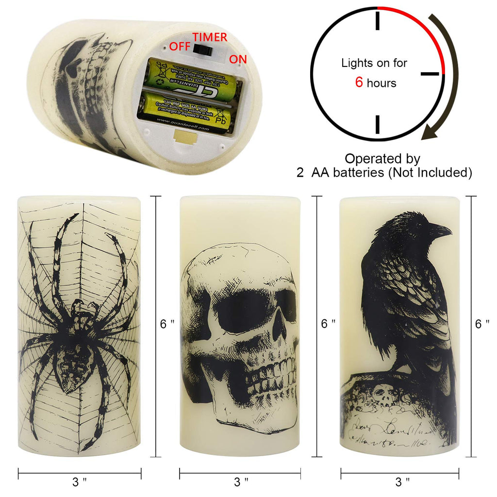 Eldnacele Skull Halloween Flameless Candles Battery Operated with 6H Timer