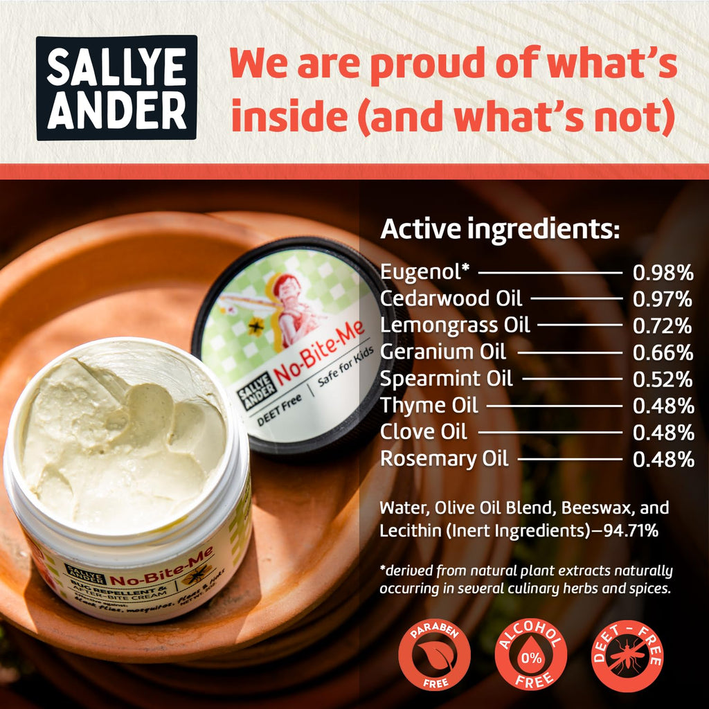 SALLYEANDER No Bite Me Natural Bug & Insect Repellent Lotion - DEET-Free Anti-Itch Cream - Safe for Kids, Infants & Adults - Repels Mosquitoes, Black Flies, Fleas & Ticks - Made in USA, 2oz