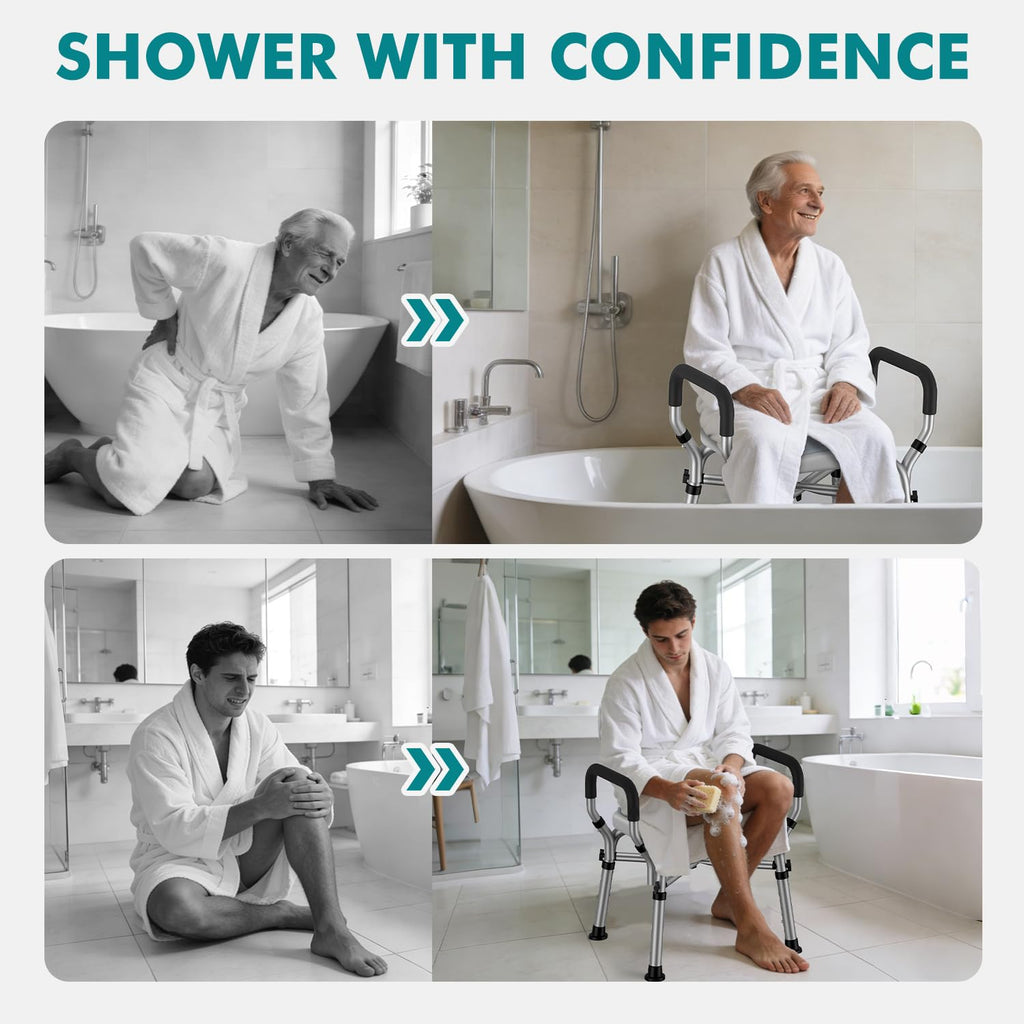 VFAUOSIT Shower Chair with Removable Arms and Back for Elderly & Disabled, 550 lbs Shower Chair for Inside Shower, 6-Height Adjustable Shower Seats for Adults, Bath Chairs for Seniors Inside Tub
