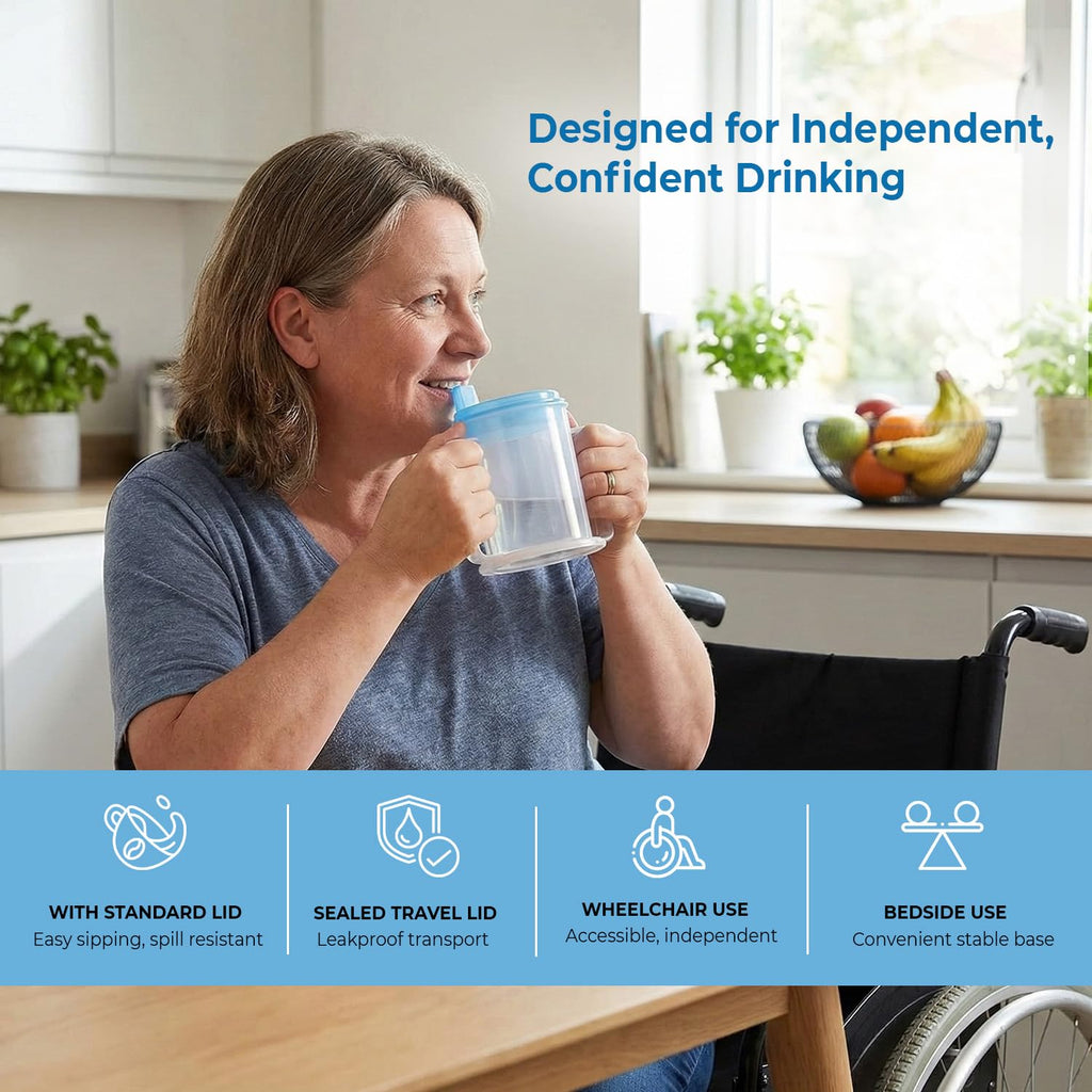 Life Healthcare Adult Drinking Cup for Elderly – 300ml Non Spill Cups – Dishwasher Safe Non-BPA Plastic Two Handled Cup for Elderly – Plastic Beakers for Adults, Disability People