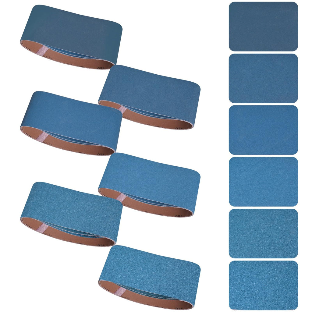 Aolabela 4x24 Inch Sanding Belts 18 Pcs 6 Grits Sizes (3 Each of 60/80/120/150/240/400 Grits) Heavy Duty Belt Sander Zirconia Belt Sander Paper for Wood, Metal, Stainless Steel, Cars, and Furniture