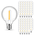 GvvooHome 70 Pack LED G40 Replacement Bulbs for String Lights, Shatterproof Plastic Globe Bulb for Indoor Outdoor Patio Decor, E12 Candelabra Socket Base, Warm White