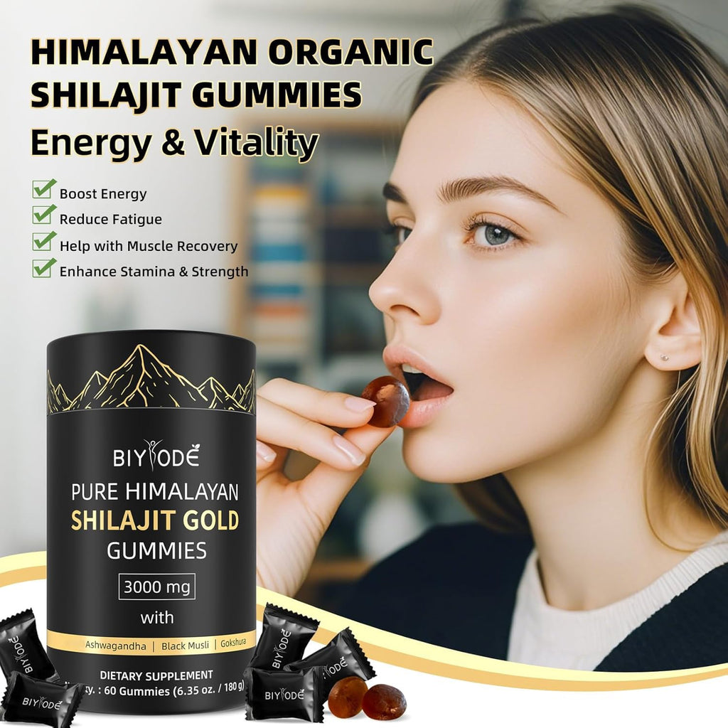 BIYODE Shilajit Gummies: Pure Shilajit Himalayan Rich in Ashwagandha Gaulshura Fulvic Acid 85 Micronutrients Suitable for Men and Women No Added Sugar