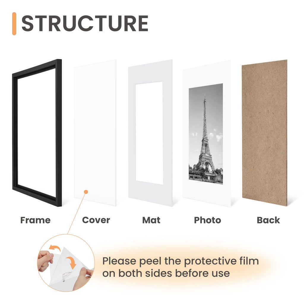 upsimples 8.5 by 11 Picture Frame, Gallery Wall Frames Set of 5, Black