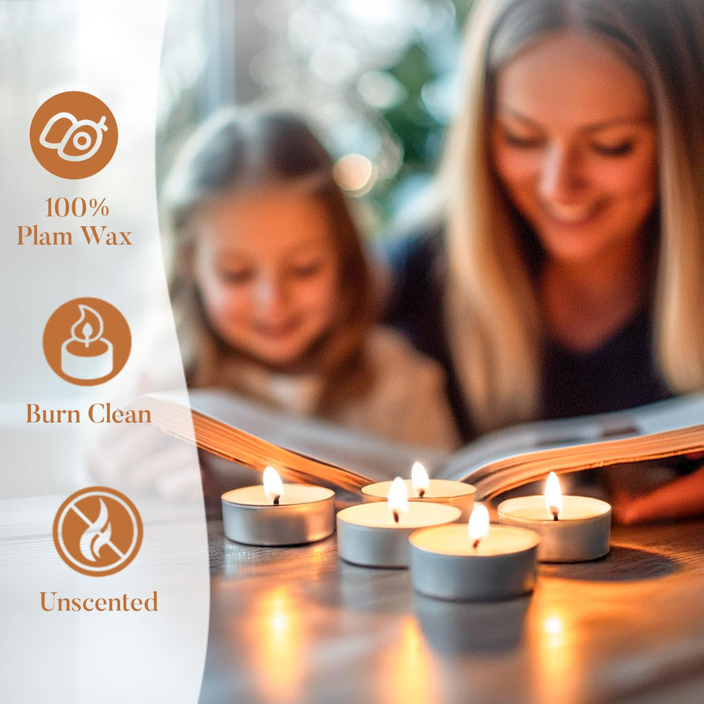 Hypmis 200-Pack Tea Lights Candles Bulk, 4.5 Hours Burns Palm Tealights