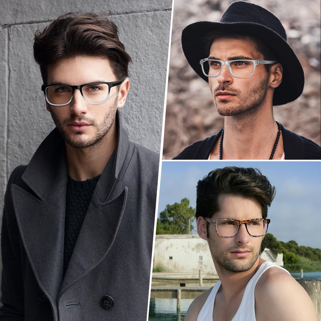 DAMIDEO 5 Pack Blue Light Blocking Oversize Reading Glasses Men Large Head Wide Frame 3.5 Readers Lightweight Eyeglasses