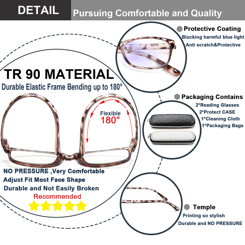 EYEURL Reading Glasses Womens Blue Light Blocking - 2 Pack Lightweight Computer Readers +1.5 Glare Blocking Ladies Eyeglass
