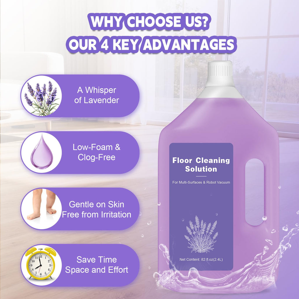 82 FL OZ/2.4 L Lavender Scented Floor Cleaning Solution Compatible with Dreame Cleaning Solution, Low Foam & No Residue, Floor Cleaner for All Robot Vacuum and Wireless Wet Dry Vacuum Cleaners