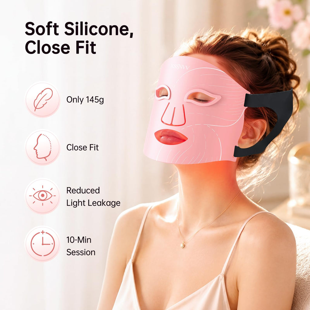 Red Light Therapy for Face – Cordless LED Face Mask with 4 Light Modes (NIR 850nm, Red 630nm, Blue, Amber), 272 LEDs, 10-Min Timer, Rechargeable for Glowing Skin at Home (Pink)